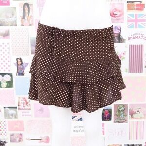 brown polka dot tiered ruffle mini skirt